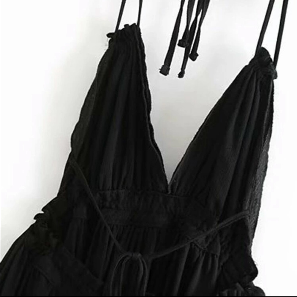 Boho Gypsy Mini Dress Black Sheer Dot Halter Tier - Picture 12 of 14